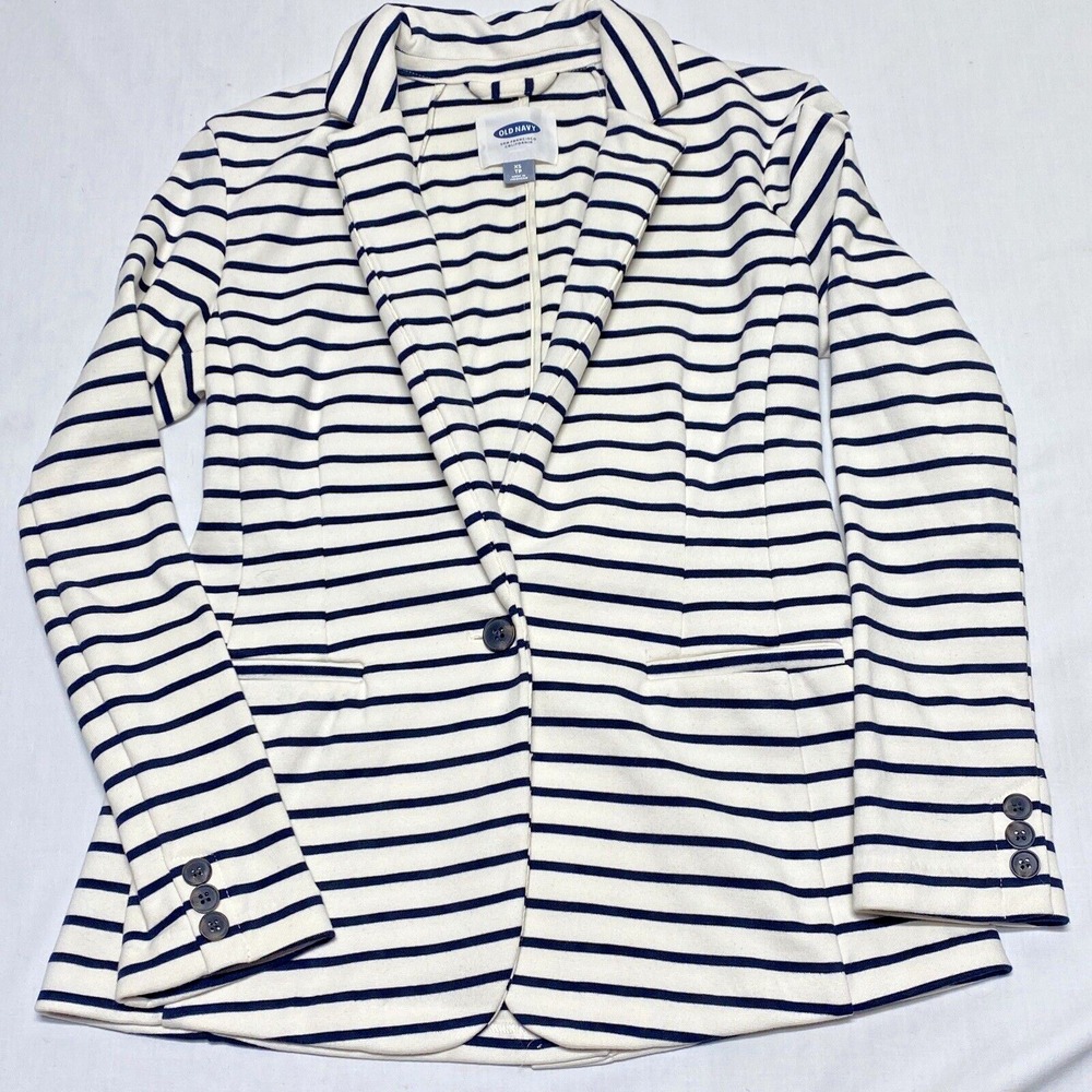 Women's Nautical Old Navy Blazer Jacket Top Navy White striped sz XS Small